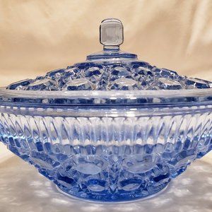 Blue or Teal Windsor Federal Glass Covered Dish